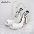 Wholesale OEM white satin wedding shoes open toe slingback bridal shoes